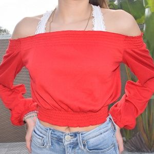 Red Off the shoulder crop top